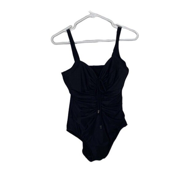 Miraclesuit Black Ruched 1 Piece Swimsuit Look 10 Lbs Lighter Size 10 Bathing - Picture 1 of 8